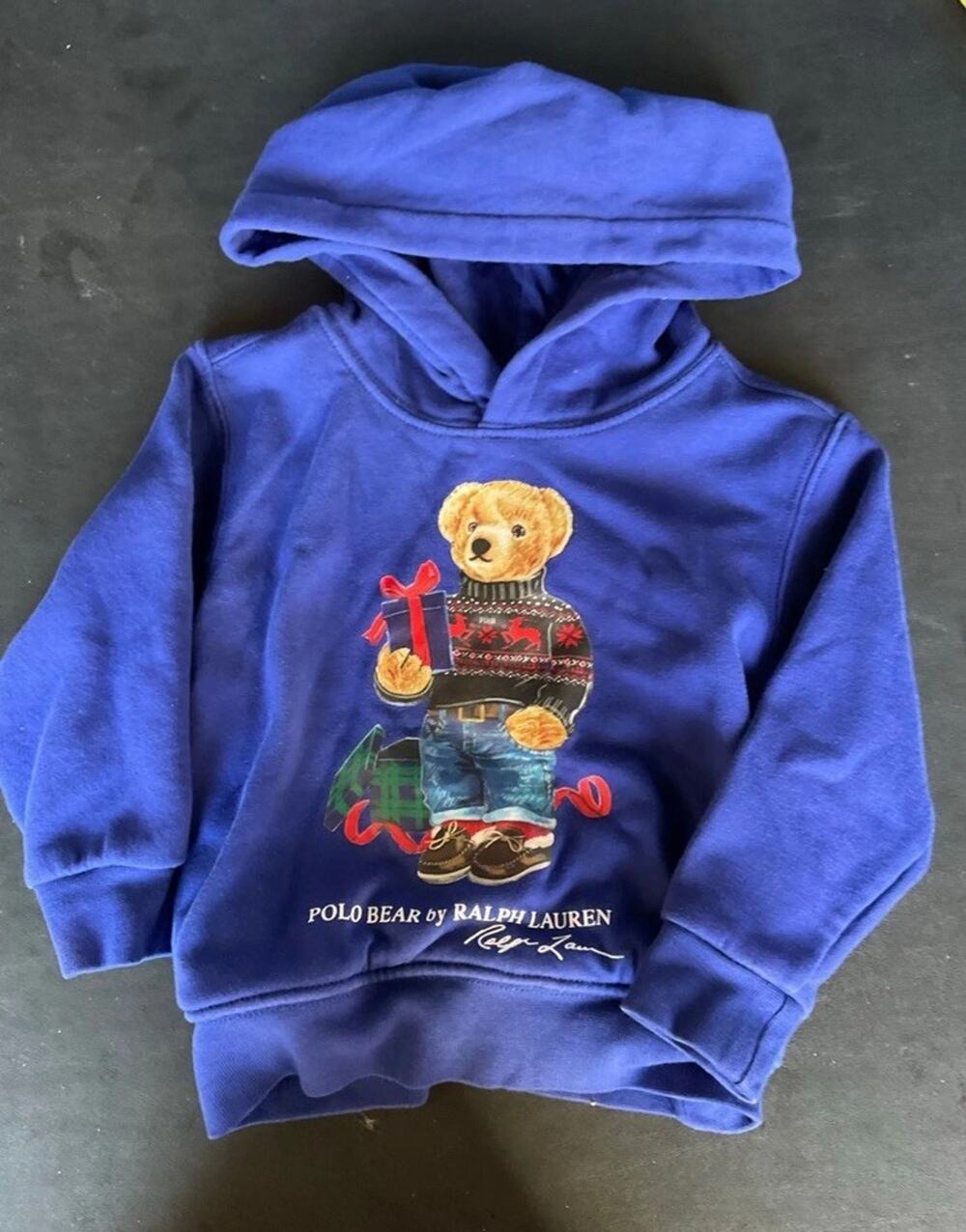 Polo Ralph Lauren Bear Hoodie Holiday Winter Cozy Sweatshirt Blue Gifts Sz 2